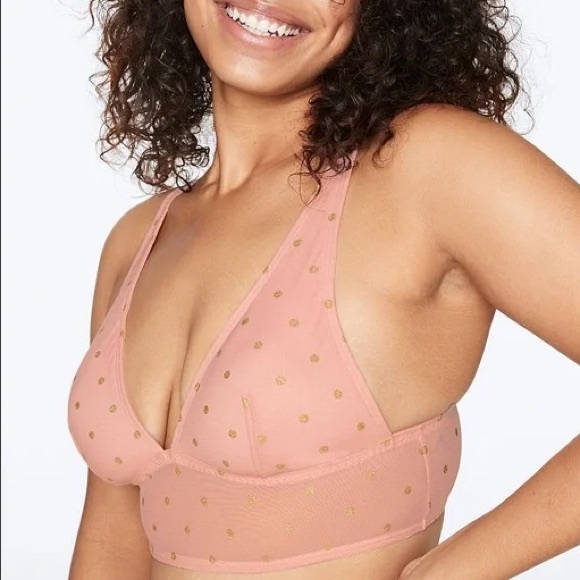 PINK Victoria's Secret Gold Polka Dot Pink Bralette - Picture 1 of 10